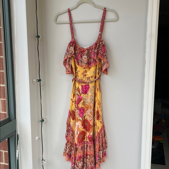 Spell & The Gypsy Siren Floral Ruffle Marigold Pink Slip Dress - Picture 9 of 12
